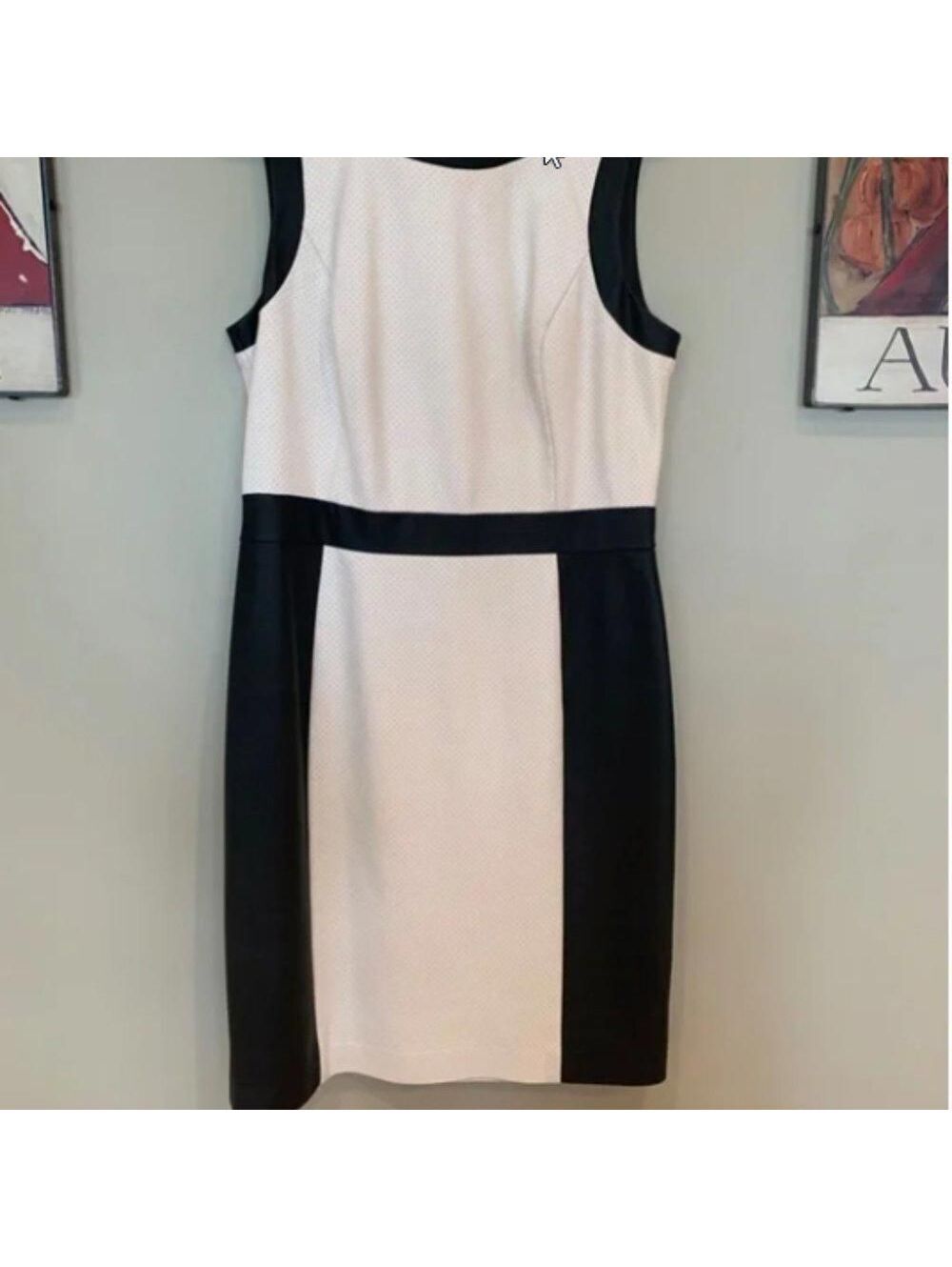 LKNW Faux Leather sleeveless dress vince camuto black white 6